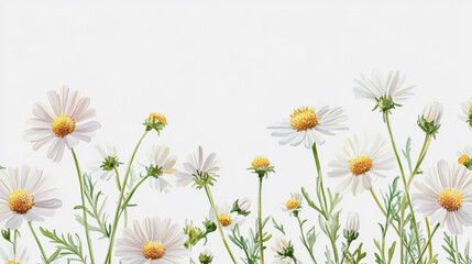 Elegant wedding invitation card background . Minimal hand painted watercolor Chamomile flowers texture template background. Design for wedding, vip cover, poster, rsvp moderncard.Valentine's Day