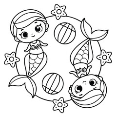 Cute Mermaid Coloring Pages For Kids