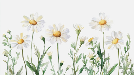 Fototapeta premium Elegant wedding invitation card background . Minimal hand painted watercolor Chamomile flowers texture template background. Design for wedding, vip cover, poster, rsvp moderncard.Valentine's Day