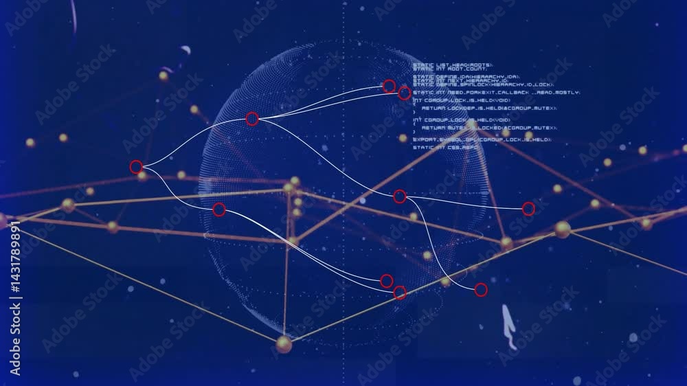 Poster visualization showing dotted globe with glowing network lines and floating code fragments