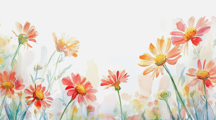 Obraz premium Elegant wedding invitation card background . Minimal hand painted watercolor Chamomile flowers texture template background. Design for wedding, vip cover, poster, rsvp moderncard.Valentine's Day