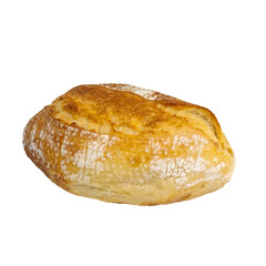 Golden crusty ciabatta bread loaf isolated on white background. Freshly baked Italian-style bread