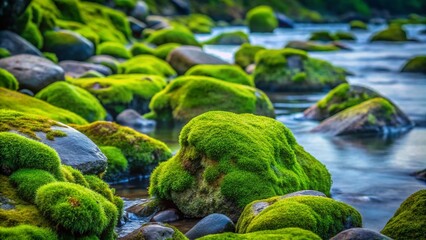 Moss Covered Rocks, Nature Stones, Green Texture, Botanical Background,  Stone Collection