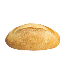 Oval rustic golden bread loaf isolated on white background. Classic artisan crusty bread