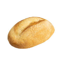 Oval rustic golden bread loaf isolated on white background. Classic artisan crusty bread