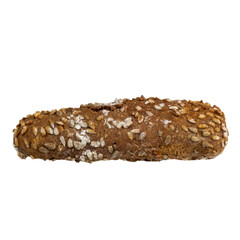 Multigrain dark bread loaf with seeds isolated on white background. Crunchy and healthy artisan