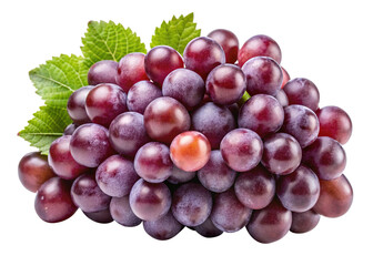 Fototapeta premium Beautiful bunch of fresh red grapes with leaves against a Trensprent Background png