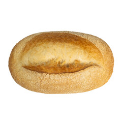 Oval rustic golden bread loaf isolated on white background. Classic artisan crusty bread