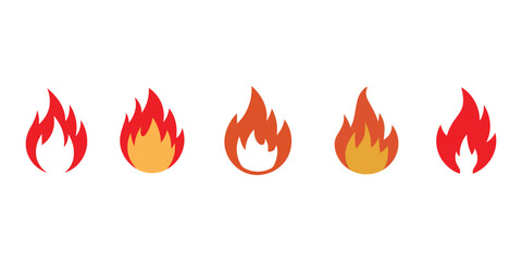 set of fire flames vector icon illustration on white background. Fire vector icon set. Bonfire vector icons.