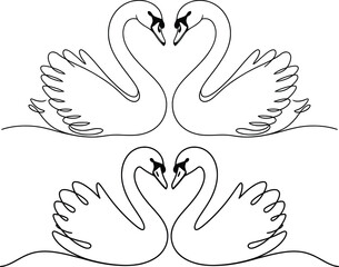 Romantic Swan Couple Line Art Illustration, Elegant Bird Drawing