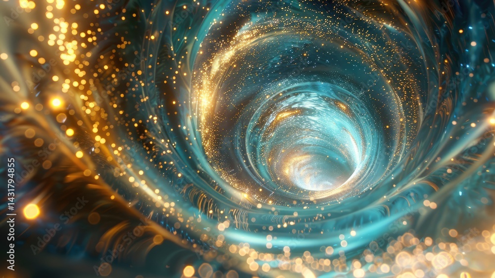 Poster abstract of particles glowing vivid light with fractal style effect. futuristic style vortex scene a