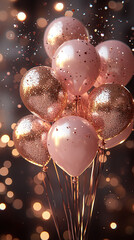 A stunning display of elegant rose gold and pink balloons, perfect for a celebration.
