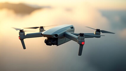 Modern drone with camera isolated on white