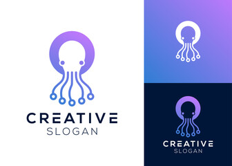Modern abstract octopus with technology elements logo design © fajarcome