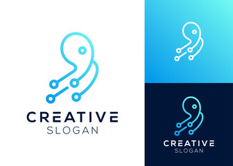 Modern abstract octopus with technology elements logo design © fajarcome