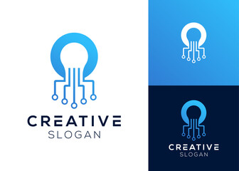 Modern abstract octopus with technology elements logo design © fajarcome