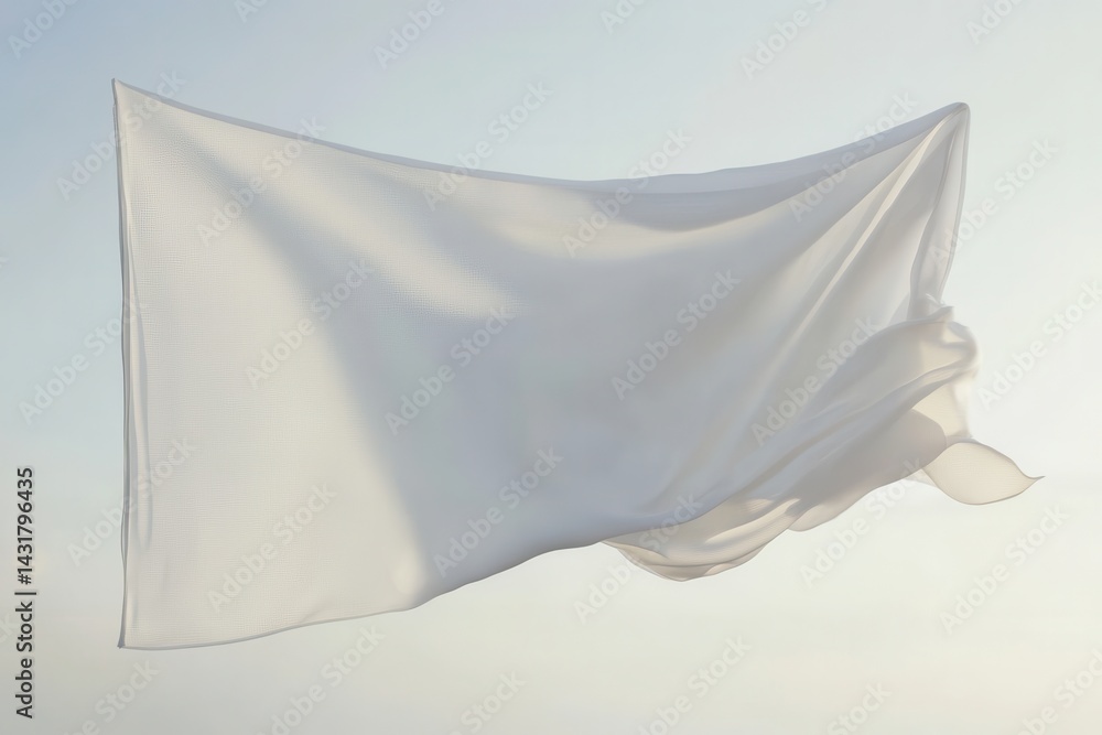 Poster a piece of white cloth is stretched out and blows in the sky with light shadows and highlights on it