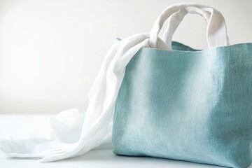 Elegant turquoise tote bag with white fabric, evoking a sense of minimalist style and sophistication. Perfect for daily use.