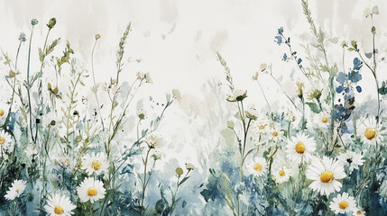 Elegant wedding invitation card background . Minimal hand painted watercolor Chamomile flowers texture template background. Design for wedding, vip cover, poster, rsvp moderncard.Valentine's Day