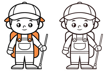 Cartoon Janitor with Cap Holding Broom Isolated on White Background