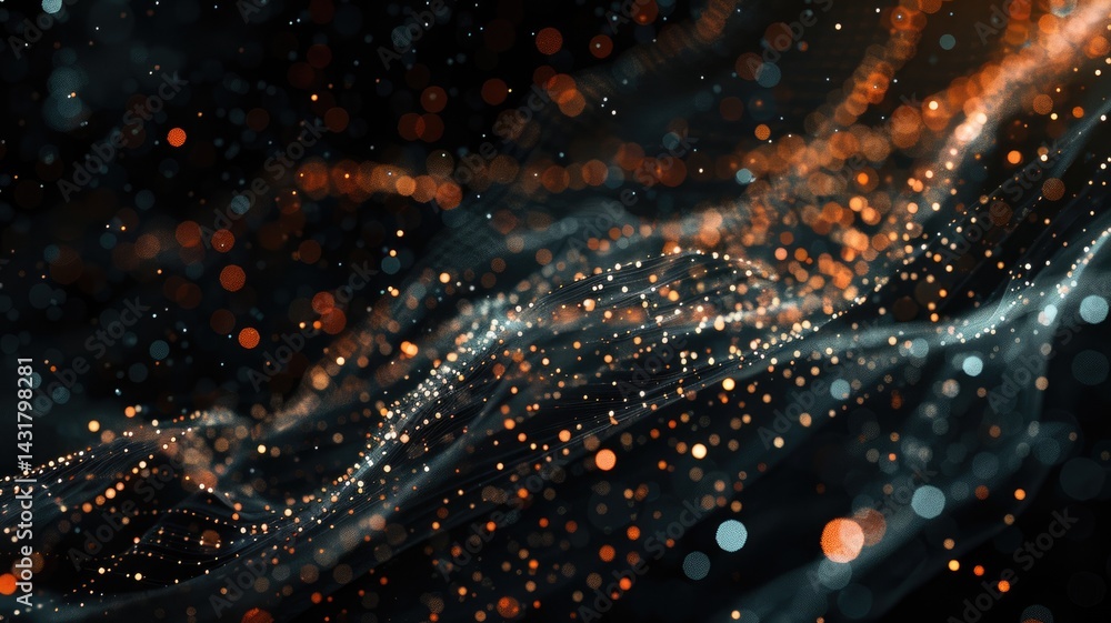 Poster wonderful picture of colorful light sparkling particles scattered across space background, create ab