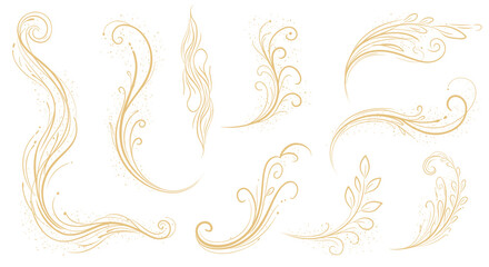Fototapeta premium Decorative floral swirls and curls in elegant golden style 