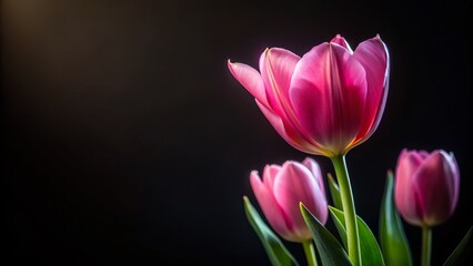 Obraz premium Night Bloom: Elegant Pink Tulips in Minimalist Dark Setting