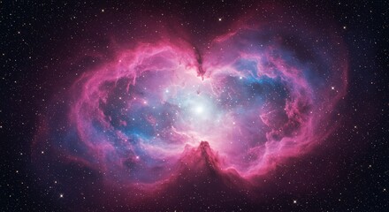 Obraz premium Majestic nebula with vibrant pink and blue gas clouds surrounded by countless distant stars in the dark expanse exploring the beauty and wonder of deep space and astronomy