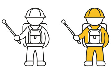 Standing Worker with Backpack Outline and Yellow Fill Icon