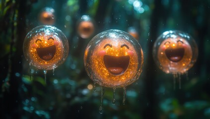 Happy Emojis in Jungle Rain.
