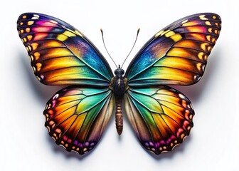 Night Photography: Delicate Butterfly on White, Intricate Wings, Macro Shot