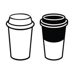 Simple line art illustration of two disposable coffee cups one blank and one with a filled top section clean design