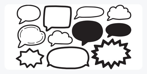 Obraz premium Handdrawn Speech Bubbles and Doodle Signs, Doodle set element, Hand drawn set, quotes, comic bubbles, doodle speech, 