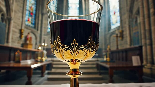 Chalice with wine in the church.