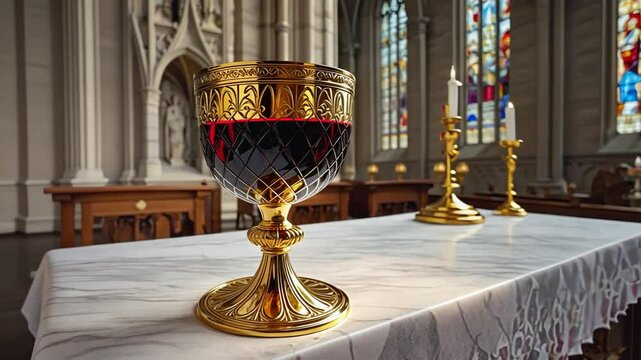 Chalice with wine in the church.