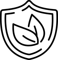 Eco protection outline icon with shield and leaves - Editable Stroke, SVG, fully scalable.