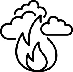 Wildfire outline icon with flames and smoke clouds - Editable Stroke, SVG, fully scalable.