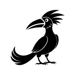 Black Vector Silhouette Asian Hornbill Bird Perched