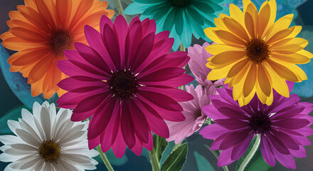 Obraz premium A stunning display of multi-colored daisy flowers, creating a lively and radiant visual.
