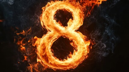 Fiery number eight, dark background, abstract design, website header (2)