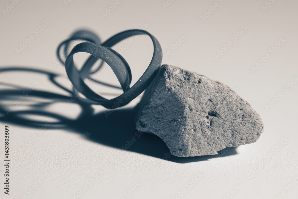 Poster artists explore textures and shapes with a rock and elastic band on a minimalist background