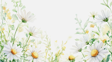 Fototapeta premium Elegant wedding invitation card background . Minimal hand painted watercolor Chamomile flowers texture template background. Design for wedding, vip cover, poster, rsvp moderncard.Valentine's Day