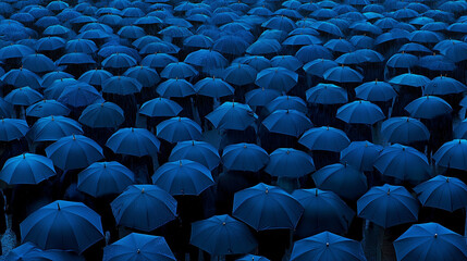 Obraz premium Overhead shot of a peaceful protest in the rain, hundreds of black umbrellas opened