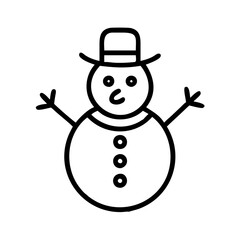 Cute snowman vector illustration, winter holiday season design, christmas snowman outline drawing icon