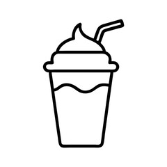 Isolated line art of iced coffee drink with straw and cream for cafe menu design concept