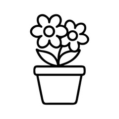 Flower pot vector icon illustration, simple flower in pot design, gardening and spring time art