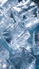 Obraz premium Close-up of ice cubes, glistening in the light, a refreshing and cooling image