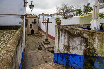 Narrow streets of Obidos, Portugal.