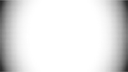Dot corner background pattern with half tone halftone white gradient. Vector frame art in pop abstract border texture with circles. Mesh graphic screen with fade curve and modern wave vignette.