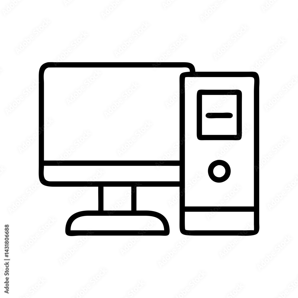 Poster computer desktop pc vector icon workstation technology device hardware display monitor cpu tower 90s